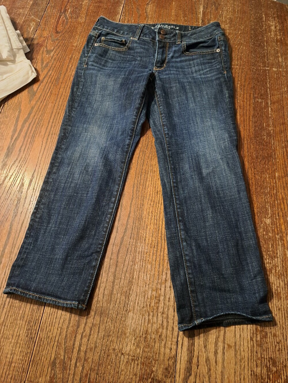 American Eagle Artist Crop Jeans Low Rise Dark Wash Denim Size 6 Stretch